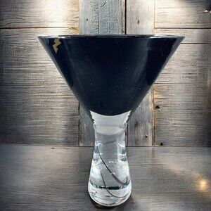 Midnight Black Martini Glass V Shaped Purple Swirl Clear Bottom Barware Pedestal